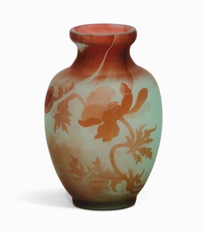 Emile Gallé (nancy 1846-1904)vaso in Vetro Verde e Marrone