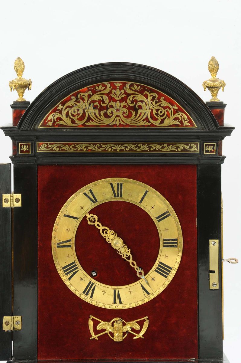 Pendola Luigi XIV Modello Religiouse con Cassa in Ebano Lastronata ed Intarsiata in Tartaruga e O...