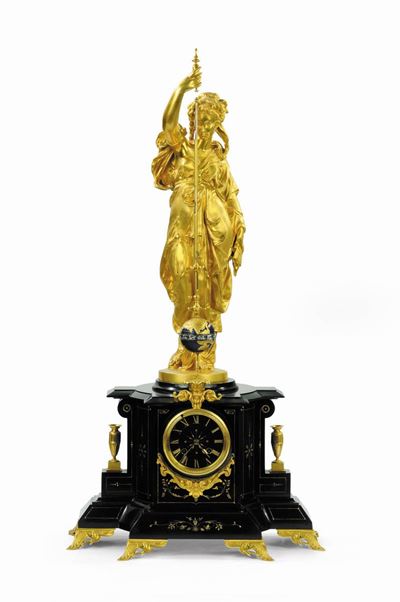 Raro Orologio a Pendolo Conico, Poggiante su Base in Nero di Belgio