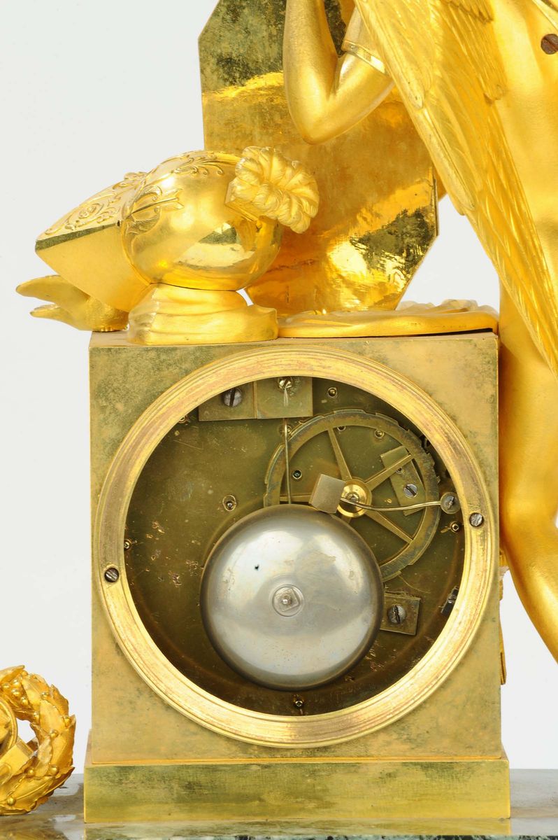 Orologio Impero in Bronzo Dorato con Base in Verde Antico, Rieusec a Paris Francia XIX Secolo