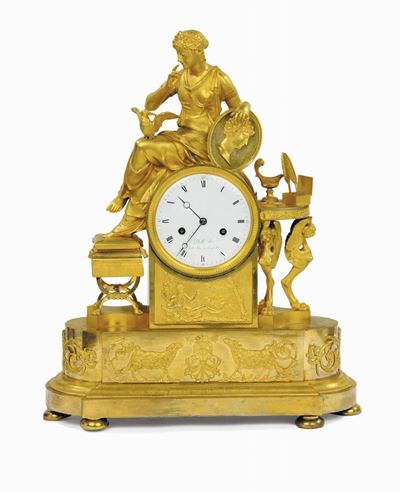 Orologio Impero in Bronzo Dorato Lettera D'amore, Francia XIX Secolo