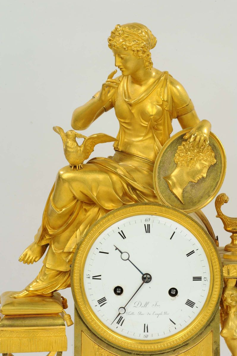 Orologio Impero in Bronzo Dorato Lettera D'amore, Francia XIX Secolo