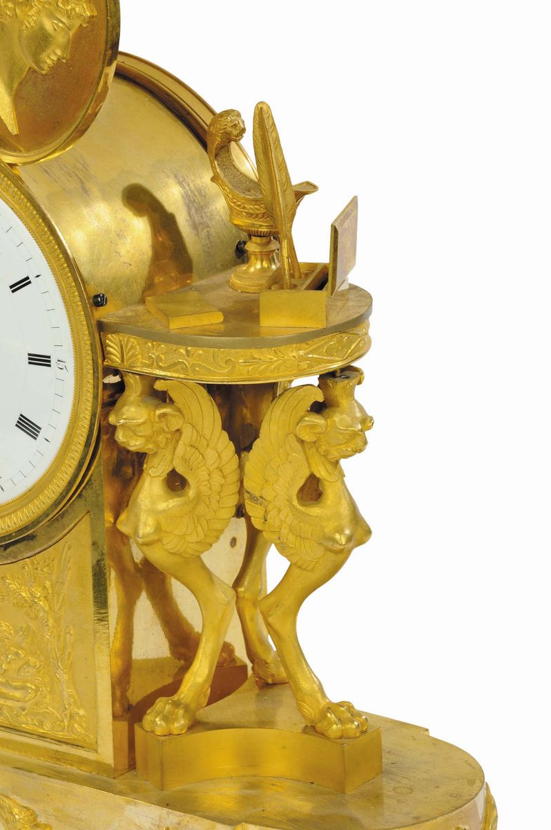 Orologio Impero in Bronzo Dorato Lettera D'amore, Francia XIX Secolo