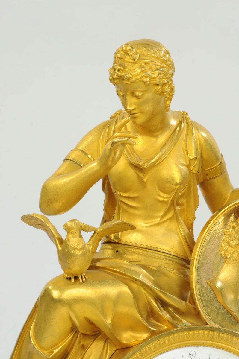 Orologio Impero in Bronzo Dorato Lettera D'amore, Francia XIX Secolo