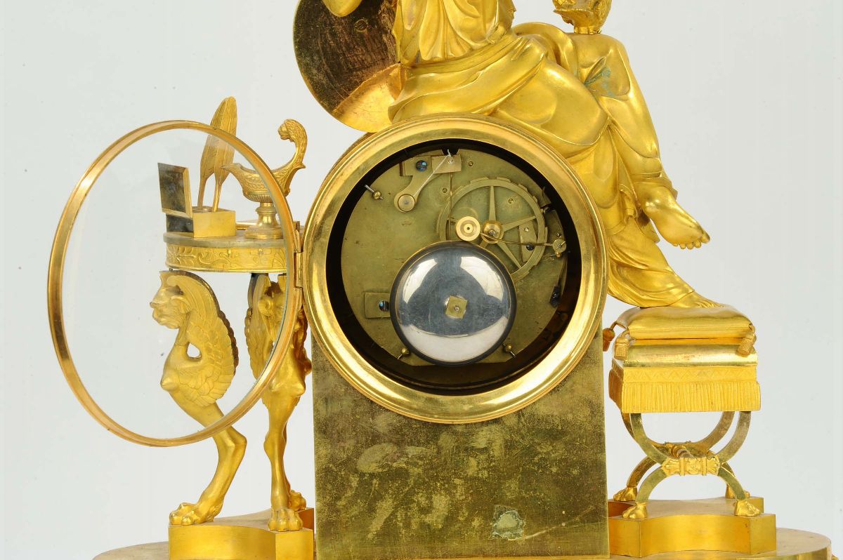 Orologio Impero in Bronzo Dorato Lettera D'amore, Francia XIX Secolo