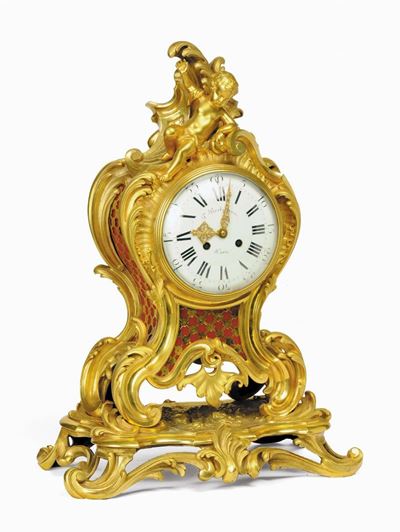 Orologio Cartel in Bronzo Dorato e Cesellato, Firmato Barbedienne a Paris, Francia Metà del XIX S...