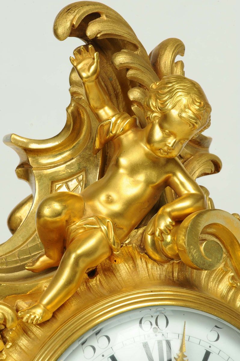 Orologio Cartel in Bronzo Dorato e Cesellato, Firmato Barbedienne a Paris, Francia Metà del XIX S...