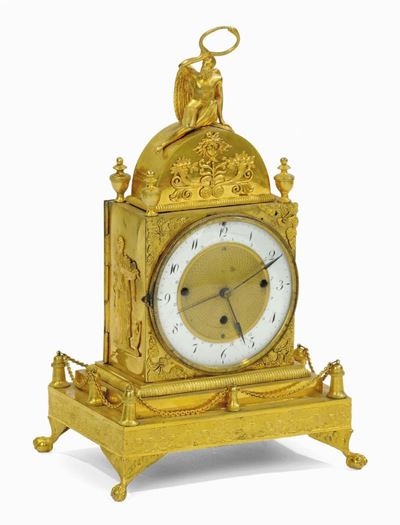 Orologio in Bronzo Dorato con Catenella, Austria XIX Secolo