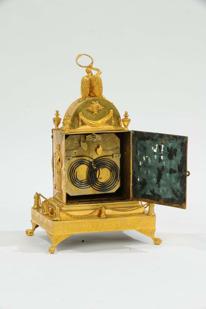 Orologio in Bronzo Dorato con Catenella, Austria XIX Secolo