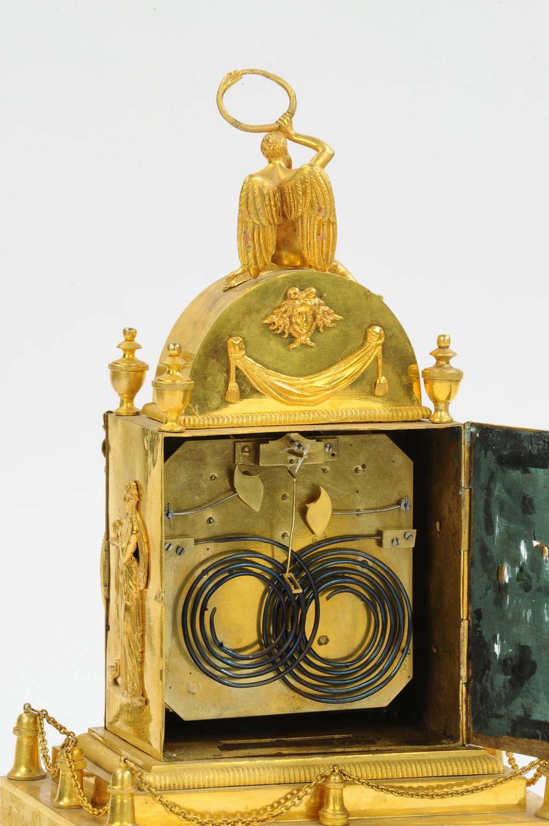 Orologio in Bronzo Dorato con Catenella, Austria XIX Secolo