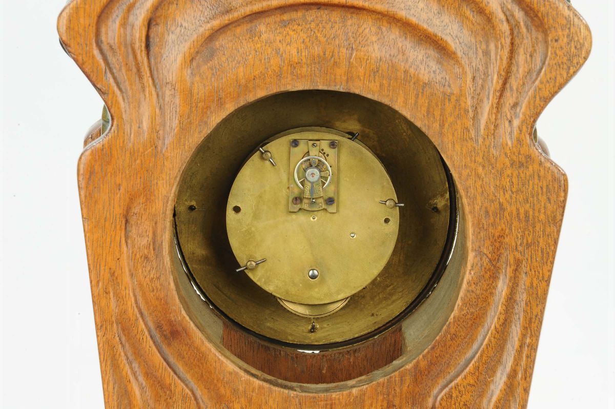 Orologio Liberty da Tavolo in Faggio e Rame Sbalzato, Germania XX Secolo