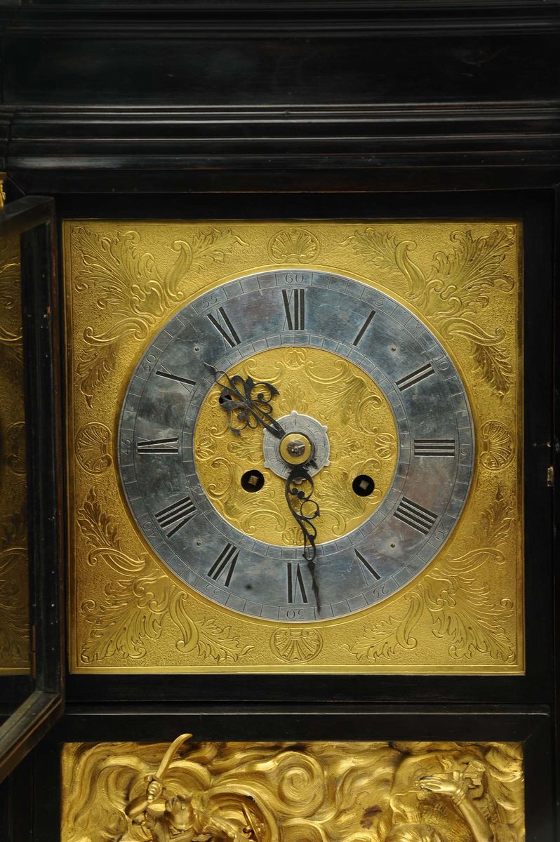 Eccezionale Orologio Romano di Bronzo Dorato, Marmi e Pietre Semi Dure, XVIII Secolo.