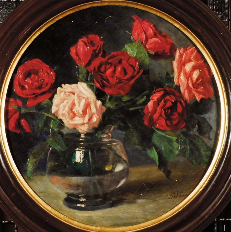 Luigi Gallina (1865-1931) Vaso di rose  - Asta Dipinti del XIX e XX secolo - II - Cambi Casa d'Aste