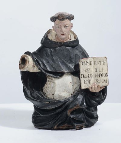 Scultura in Legno Intagliato Raffigurante San Vincenzo, XVII Secolo