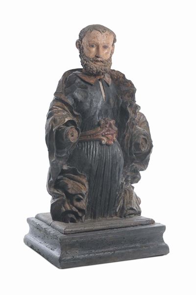 Scultura in Legno Policromo Raffigurante Santo, Italia Centro-meridionale XVII Secolo