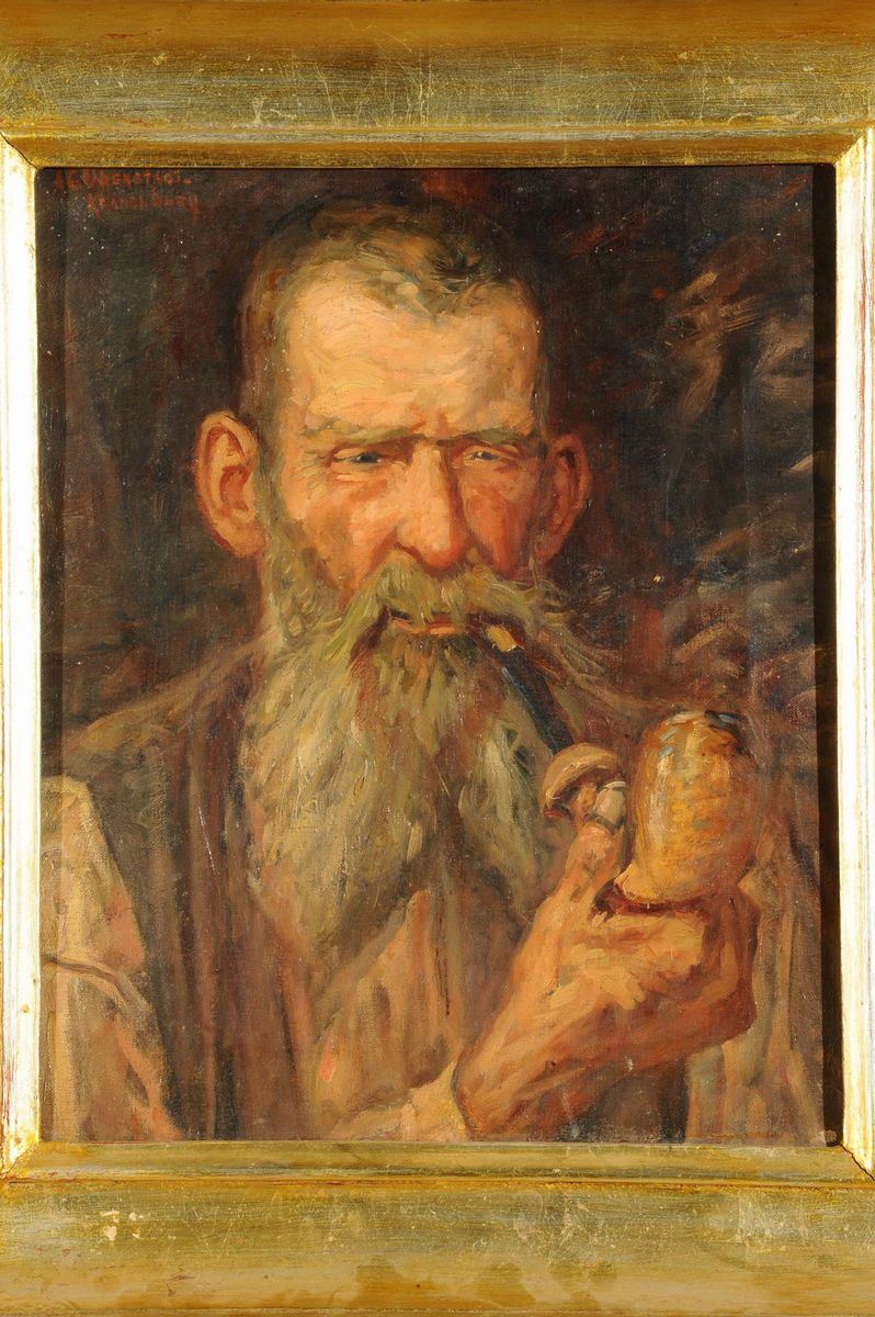 Anonimo del XIX secolo Ritratto di uomo con pipa  - Auction 19th and 20th century paintings - II - Cambi Casa d'Aste