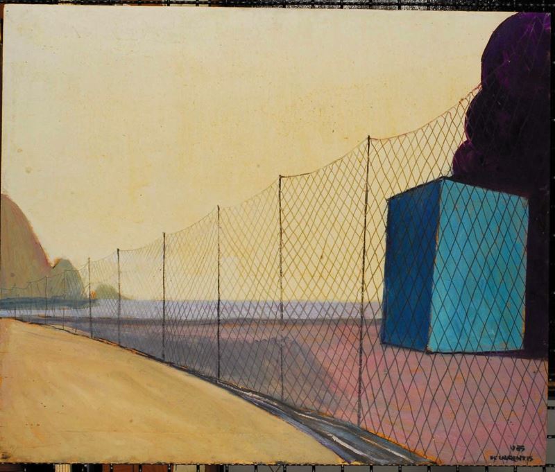 Adriano De Laurentis (1922) Paesaggio con reti  - Asta Dipinti del XIX e XX secolo - II - Cambi Casa d'Aste