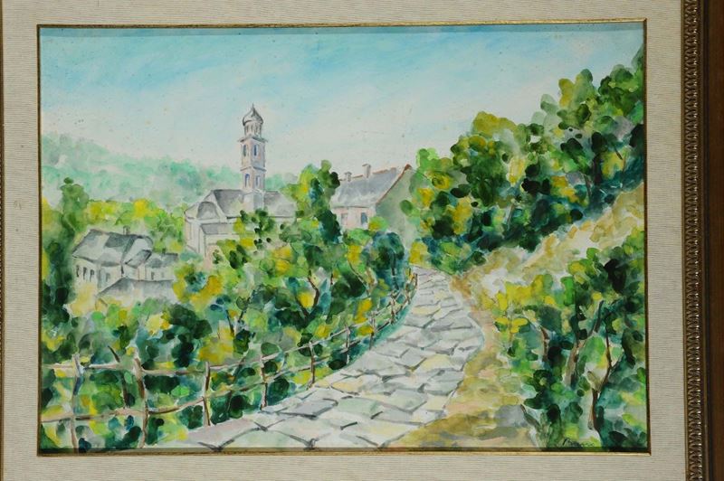 Guido Basso (1923-1995) Veduta dell'acquedotto da San Bartolomeo di Staglieno  - Asta Dipinti del XIX e XX secolo - II - Cambi Casa d'Aste