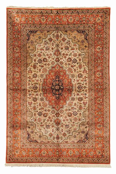 Tappeto Persiano Kum in Seta XX Secolo, CM 207x137