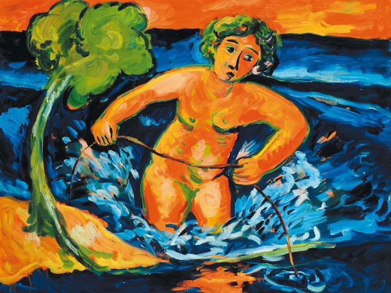 Mimmo Germanà (1944-1992) Al mare,1990 (L’angelo pescatore)  - Auction OnLine Auction 12-2011 - Cambi Casa d'Aste