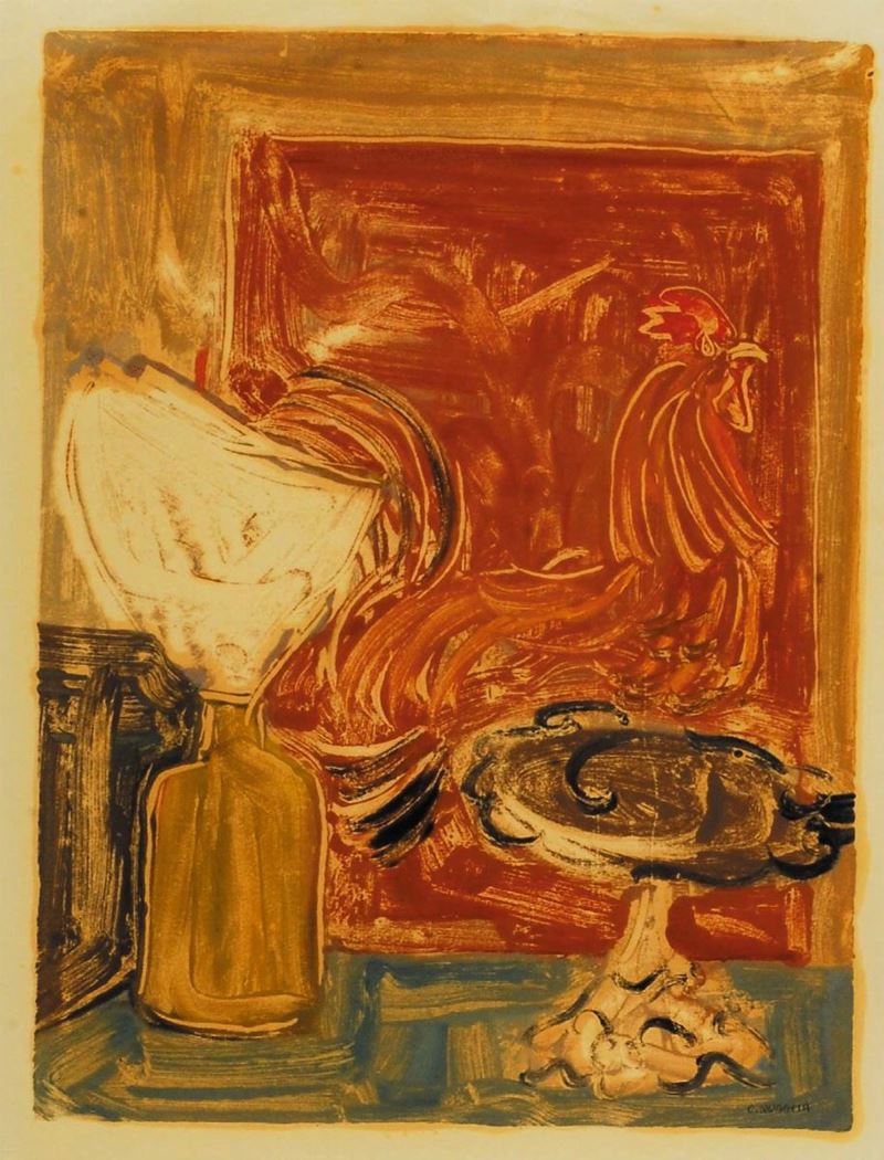 Carlo Quaglia (1903-1970) Natura morta con gallo, 1949  - Auction Carlo Quaglia, an anthology of the work - I - Cambi Casa d'Aste
