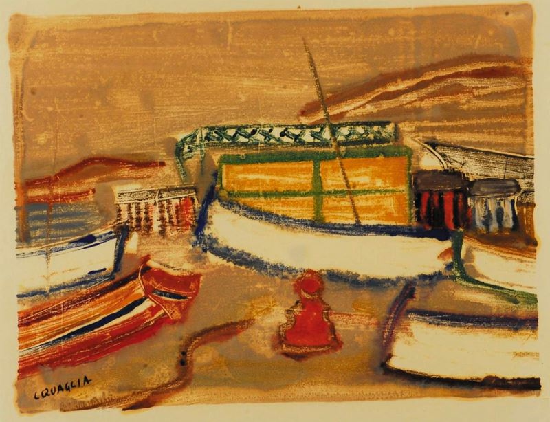 Carlo Quaglia (1903-1970) Barche in Liguria, 1952  - Auction Carlo Quaglia, an anthology of the work - I - Cambi Casa d'Aste