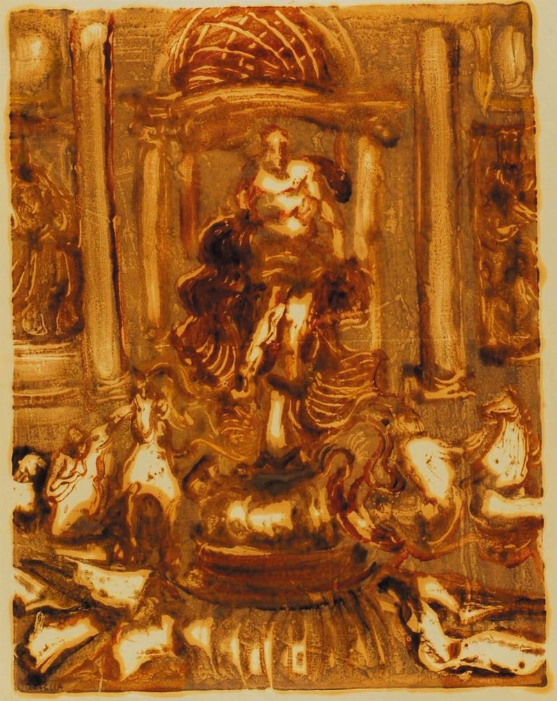 Carlo Quaglia (1903-1970) Fontana di Trevi, 1960  - Asta Carlo Quaglia, un'antologia dell'opera - I - Cambi Casa d'Aste