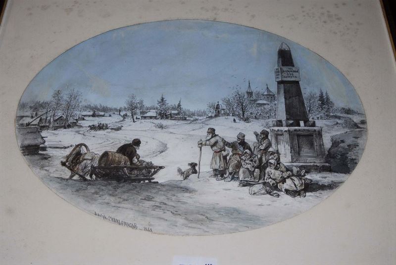Adolph Charlemagne (1826-1901) Campagna  russa con neve, 1868  - Auction 19th and 20th century paintings - II - Cambi Casa d'Aste