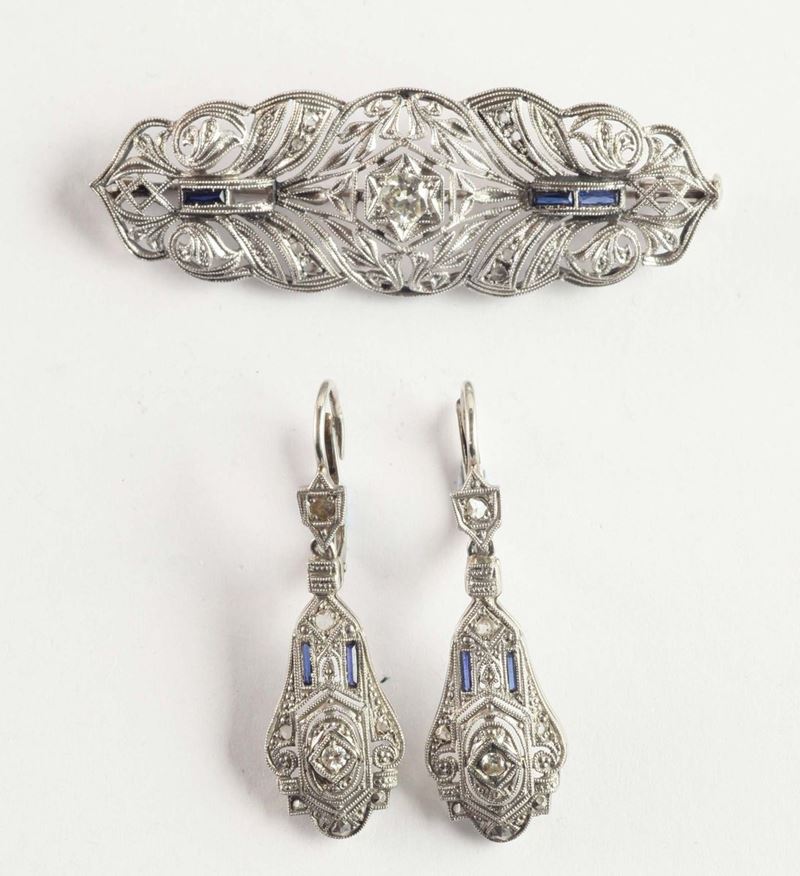 A sapphire and silver brooch and earrings suite  - Auction Ancient and Contemporary Jewelry and Watches - Cambi Casa d'Aste