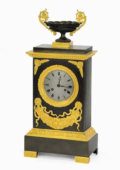Pendola Carlo X Borne in Bronzo Dorato e Patinato, Francia 1820/30