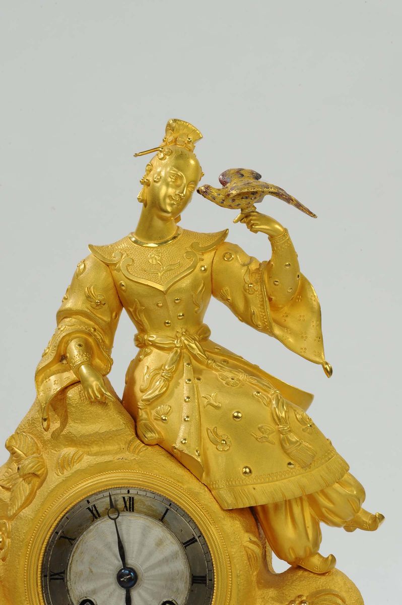 Pendola Luigi Filippo la Cortigiana in Bronzo Dorato, Francia XIX Secolo