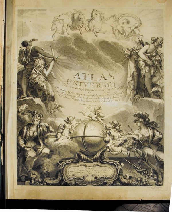 (Atlanti figurati) De Vaugondy, Robert Atlas universal, Paris, 1757.