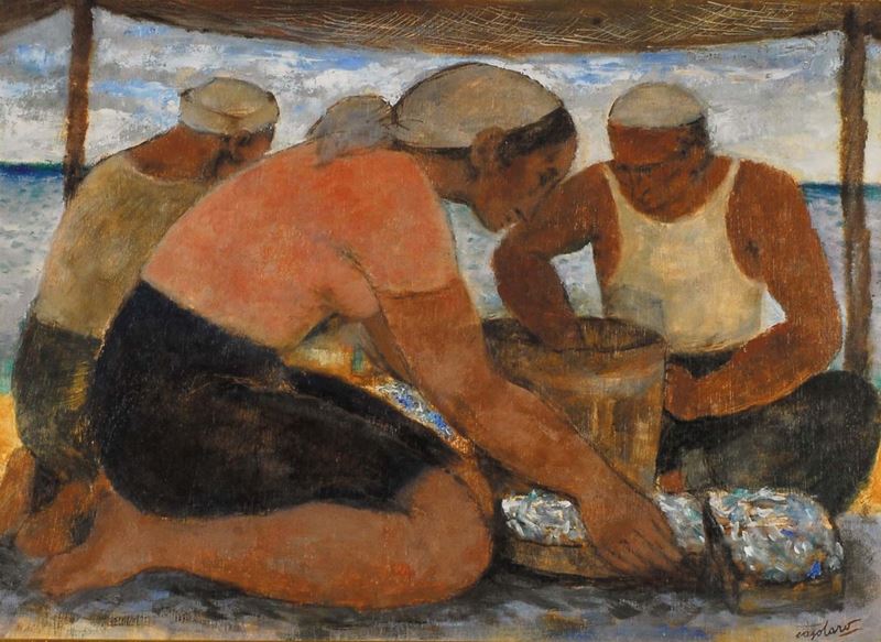 Giuseppe Casolaro (1901 -) Le acciughe  - Asta Dipinti del XIX e XX secolo - II - Cambi Casa d'Aste