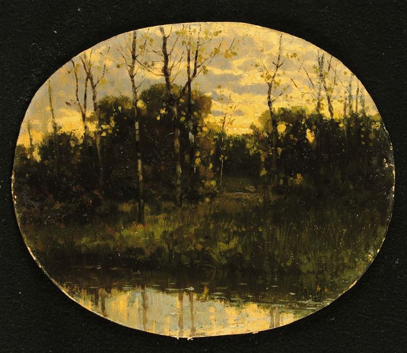 Guglielmo Ciardi (1842/43-1917) Paesaggio lacustre  - Asta Dipinti del XIX e XX secolo - II - Cambi Casa d'Aste