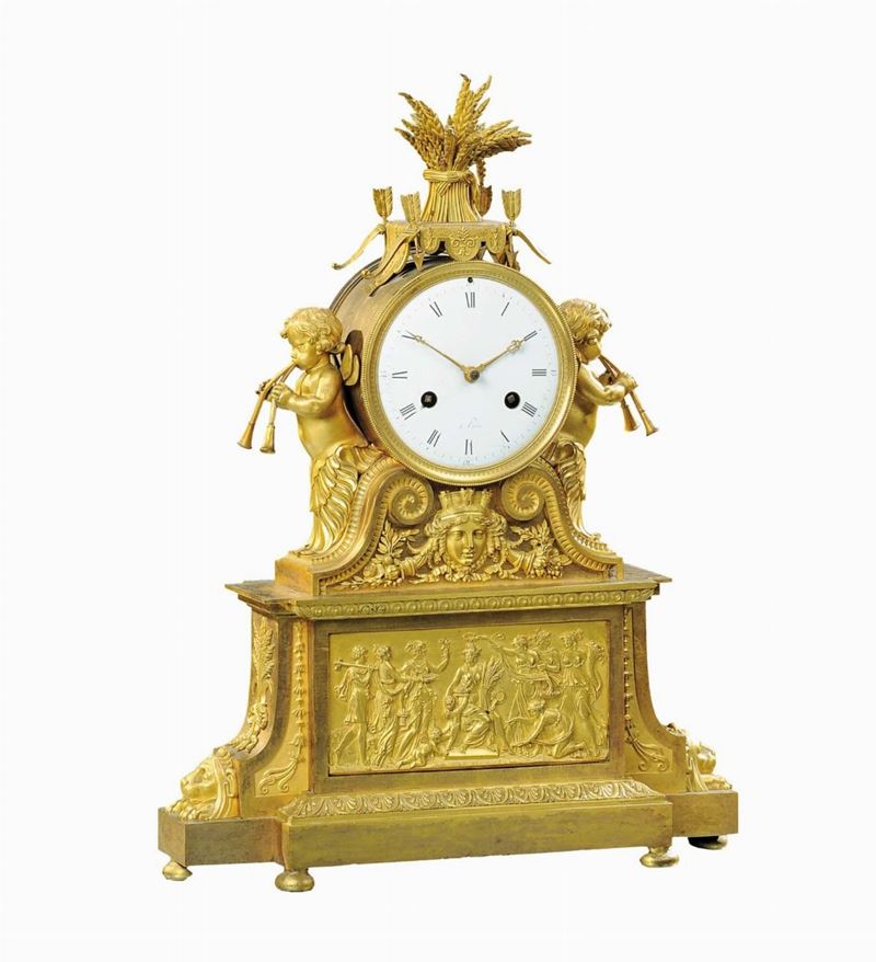 Orologio da tavolo in bronzo dorato e finemente cesellato, Francia fine XVIII secolo  - Asta Pendoleria e Orologid'Arredo - Cambi Casa d'Aste