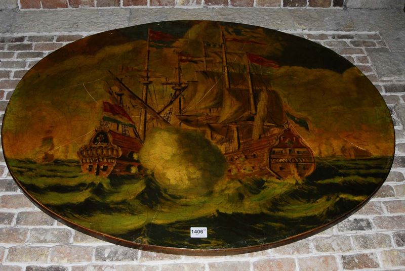 Piano di tavolo ovale dipinto con velieri  - Asta Antiquariato e Dipinti Antichi - Cambi Casa d'Aste