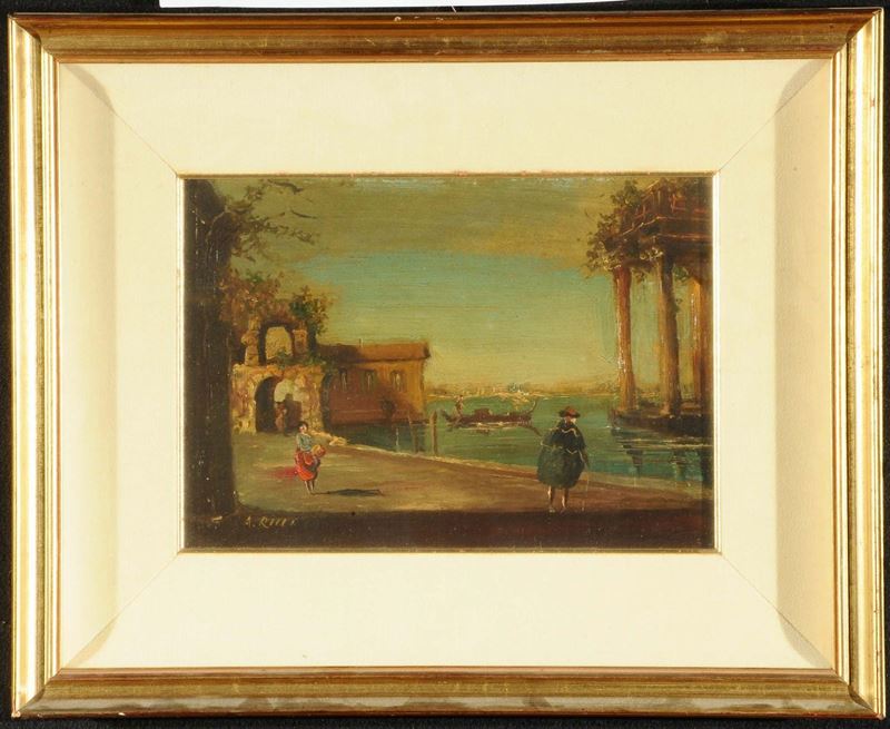Anonimo del XIX secolo Capriccio veneziano con architetture  - Asta Antiquariato e Dipinti Antichi - Cambi Casa d'Aste