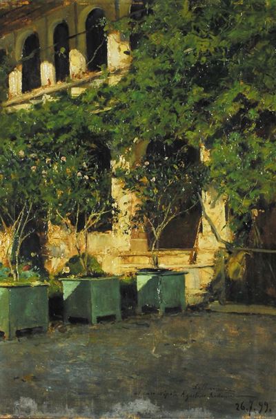 Lorenzo Delleani (1840-1908)portico e Giardino di Villa Delleani in Pollone