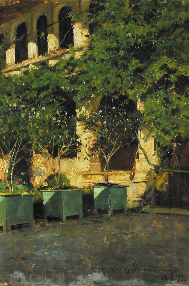 Lorenzo Delleani  (1840-1908) Portico e Giardino di Villa Delleani in Pollone  - Asta Dipinti del XIX e XX secolo - Cambi Casa d'Aste