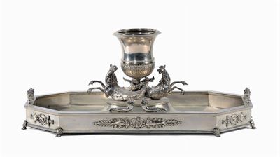 Grande Centrotavola Ottagonale in Argento, Argentiere E.messulam, Milano