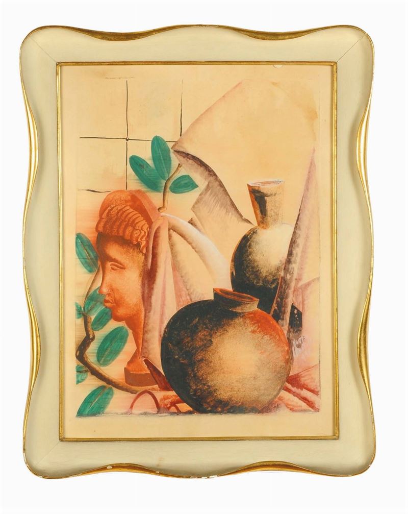 Fiore Martelli (1908-1934) Natura morta con profilo di donne e due vasi  - Auction OnLine Auction 12-2011 - Cambi Casa d'Aste