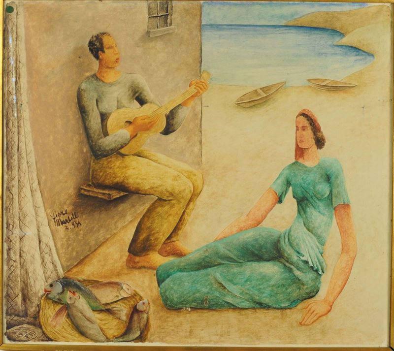 Fiore Martelli (1908-1934) La serenata del pescatore, 1934  - Auction 19th and 20th century paintings - II - Cambi Casa d'Aste