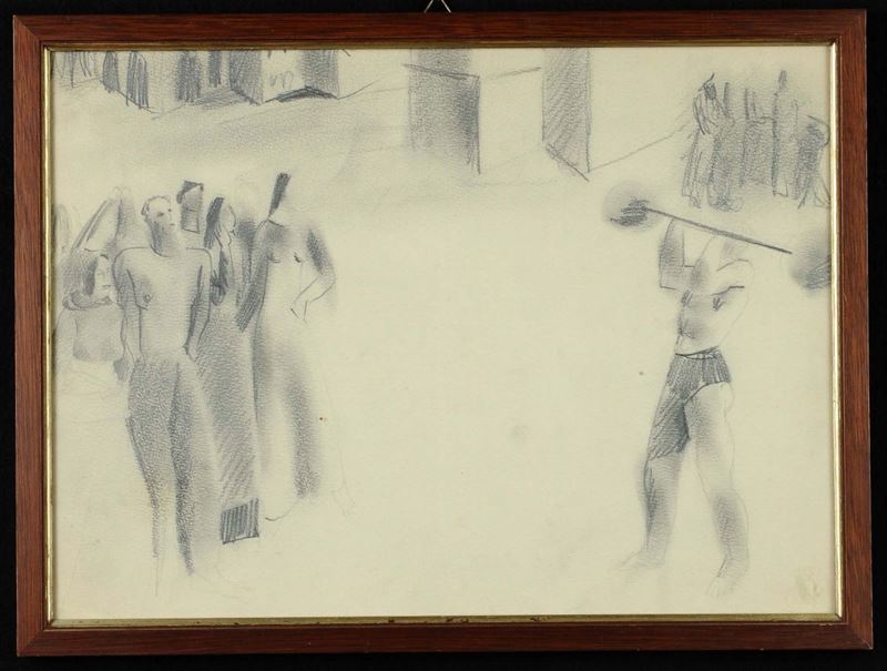 Fiore Martelli (1908-1934) Il sollevatore di pesi  - Auction 19th and 20th century paintings - II - Cambi Casa d'Aste