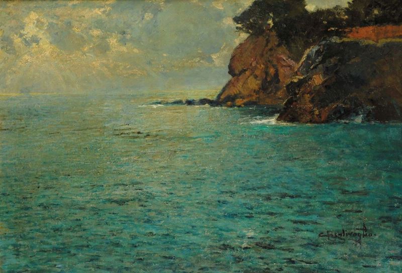 Cesare Bentivoglio (1868-1952) Marina ligure  - Asta Dipinti del XIX e XX secolo - II - Cambi Casa d'Aste