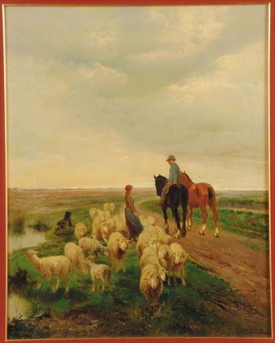 John Giovanni Califano (1864-1946)paesaggio Toscano con Figure
