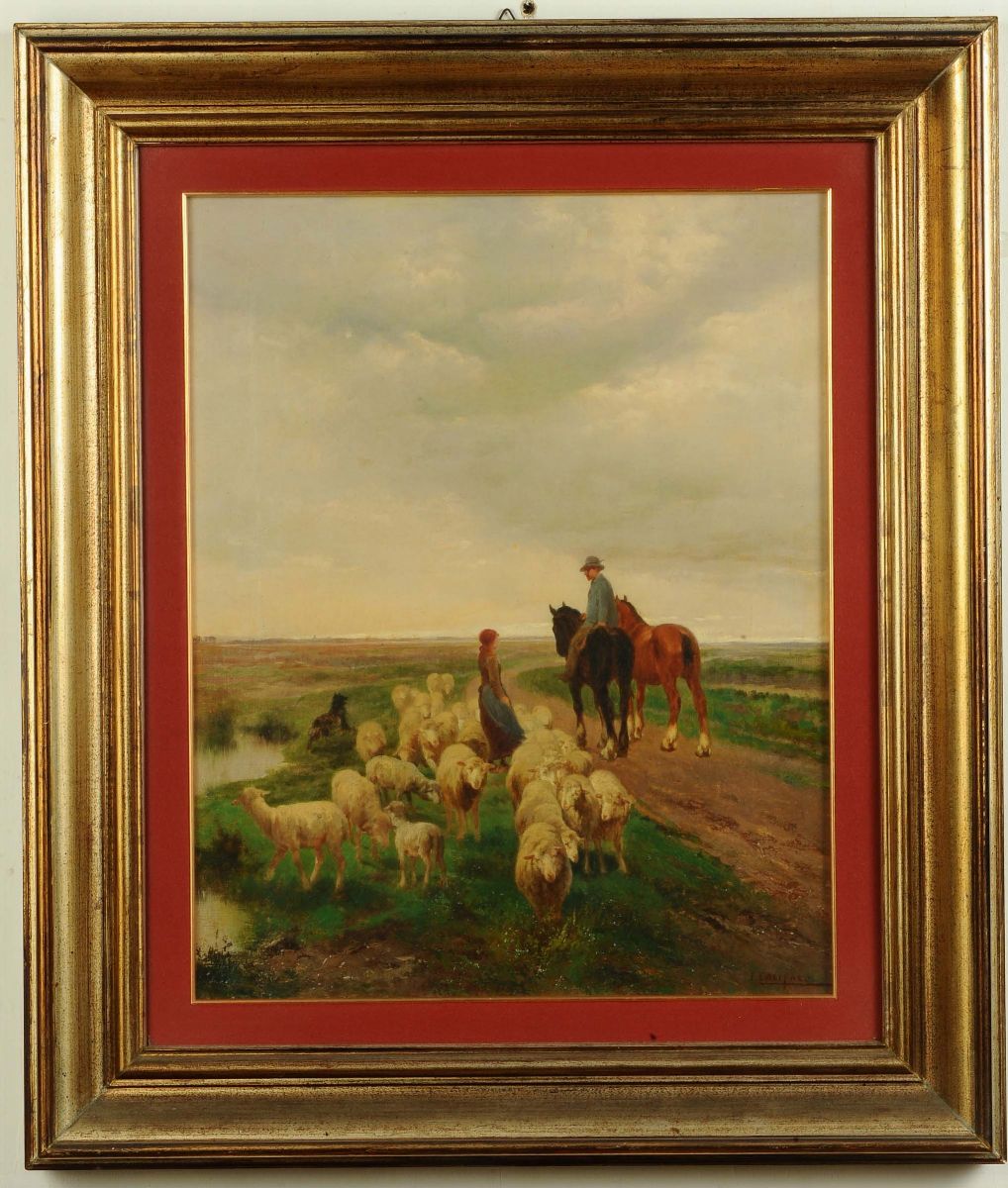 John Giovanni Califano (1864-1946)paesaggio Toscano con Figure