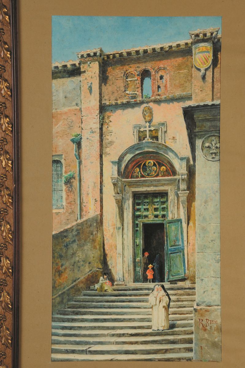 Raffaello Resio : Raffaello Resio (1855-1927)<br>Chiesa  - Asta Dipinti del XIX e XX secolo - Cambi Casa d'Aste