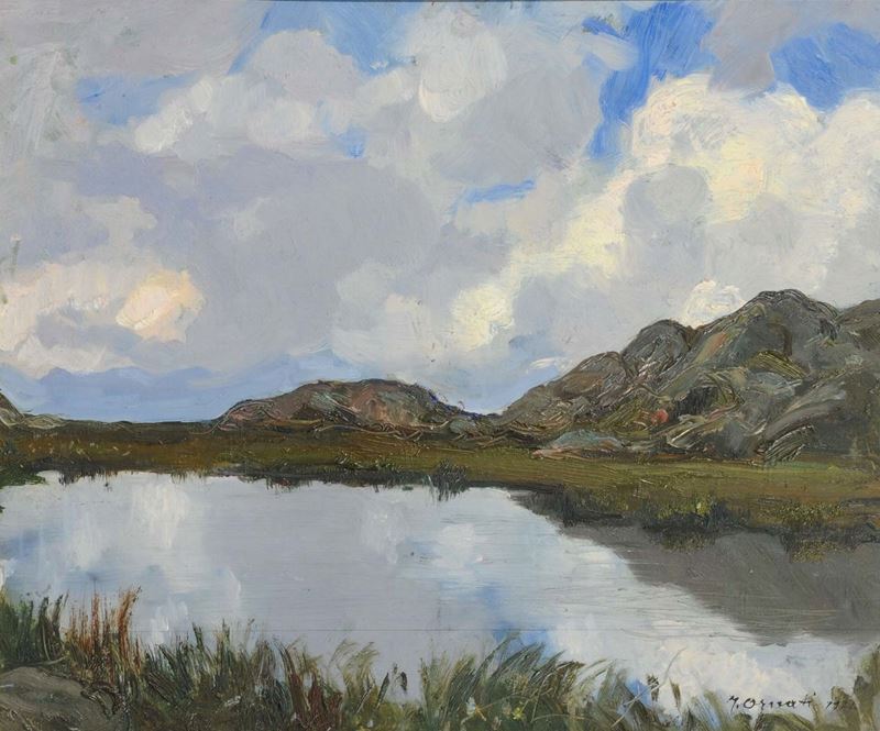 Mario Ornati (1887-1955) Il lago di Prabello, 1924  - Auction 19th and 20th century paintings - II - Cambi Casa d'Aste
