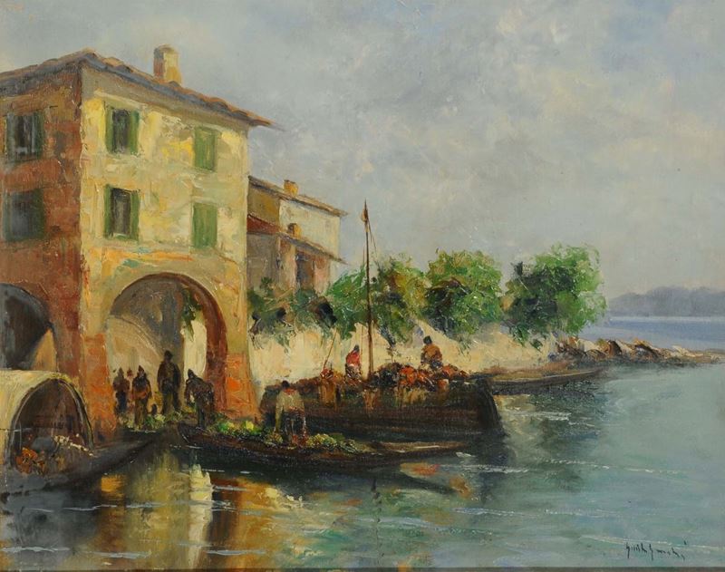 Guido Gnocchi Isola dei pescatori sul Lago Maggiore  - Auction 19th and 20th century paintings - II - Cambi Casa d'Aste
