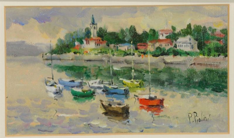 P. Piolini Paesaggio con barche  - Auction 19th and 20th century paintings - II - Cambi Casa d'Aste